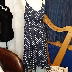 BRAND NEW!!  Brovave Navy Blue Polka Dot Hi/Lo Midi Dress